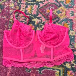 Auden Pink Longline Bra with Scalloped Lace